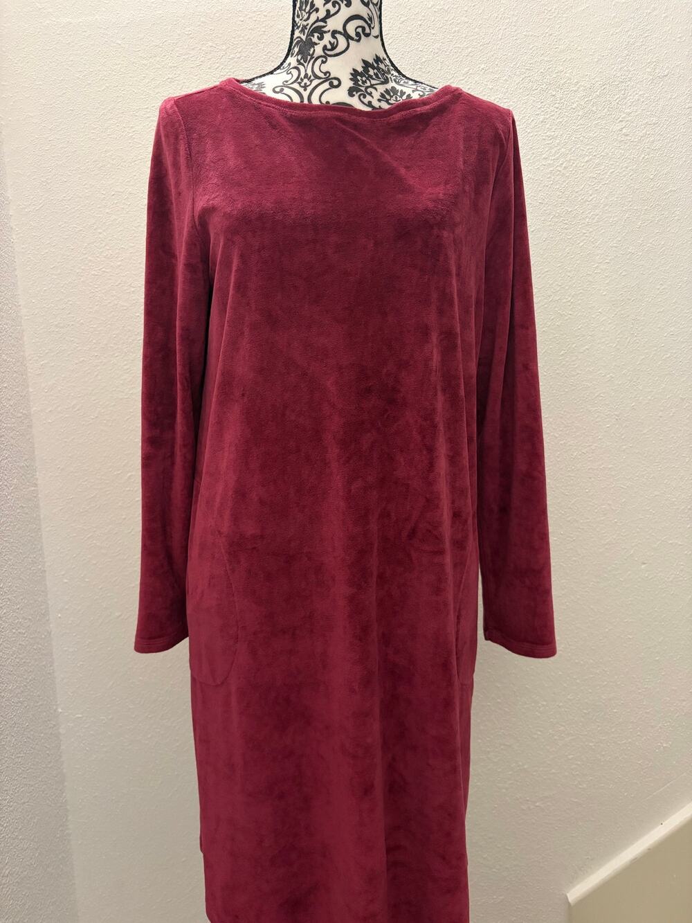 Pure Jill J.Jill Medium Burgundy Velour Pocket Midi Dress Long Sleeve